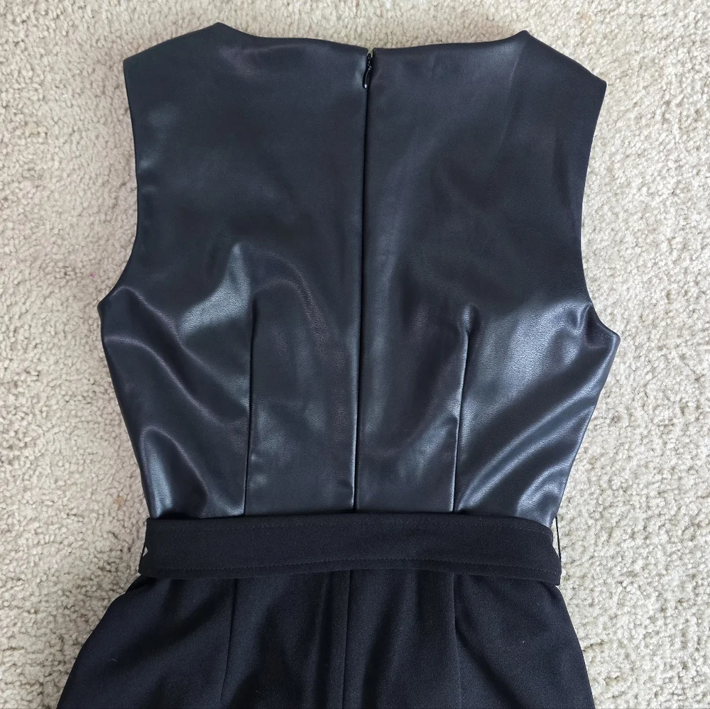 Calvin Klein Belted Jumpsuit Black Dressy Event Career Wear Size 6 Faux Leather - Picture 5 of 6